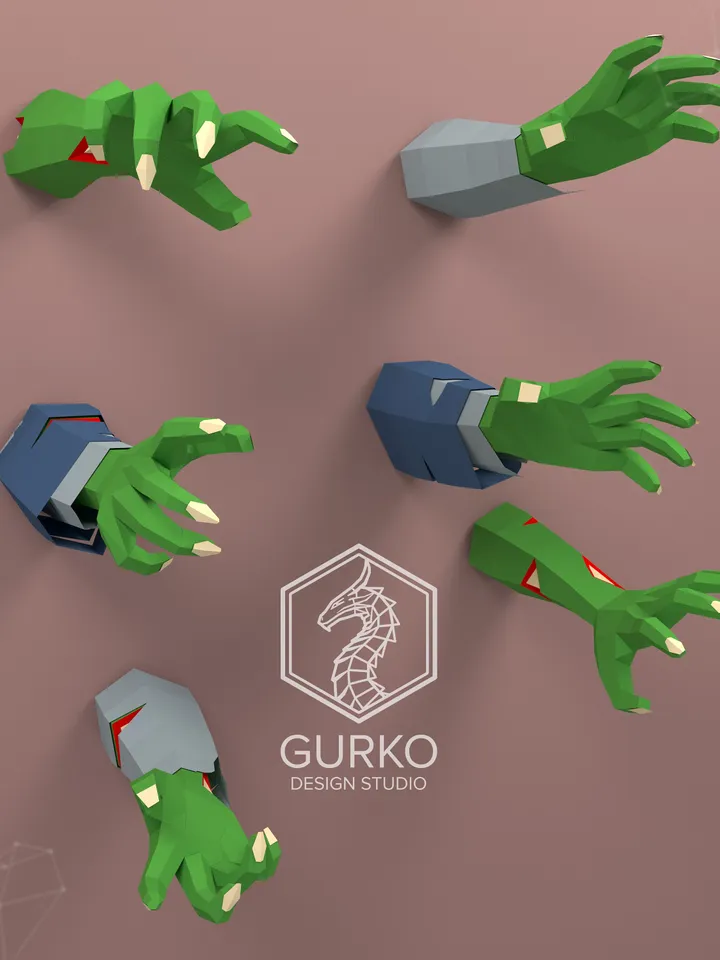 Zombie Hands Papercraft, Digital Template, PDF Download, Gurko, 3D Low Poly, Pepakura, DIY Origami Sculpture, Paper Decor, DIY Gift