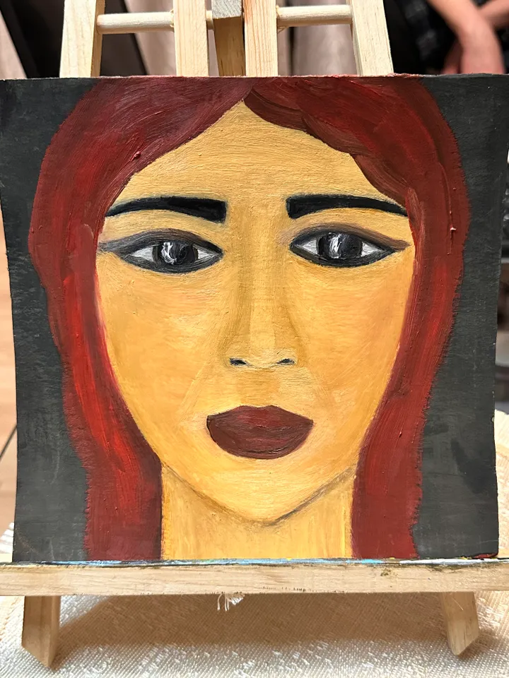 Oil Painting Abstract Portrait of a Young Woman Feminist Art Female Art People Cardboard 8 x 8 inches 20 x 20 cm Miniature Modern Art Abstraction Unframed Wall Decor