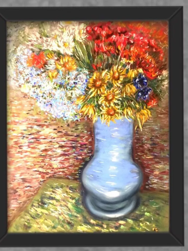 Vase of flowers,impressionistic soft pastel painting on pastelmat,gift for her,original wall art.