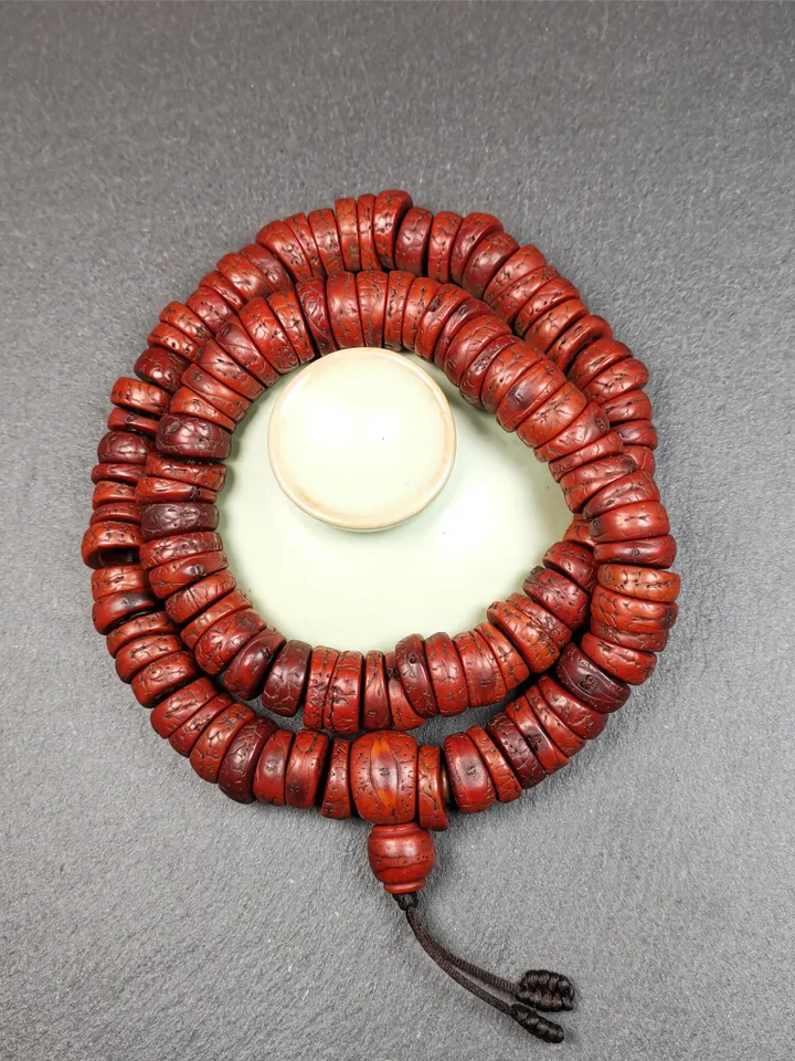 Gandhanra Antique 108 Bodhi Beads Mala,Old Prayer Beads Necklace,Diameter 14mm,Circumference 44 cm