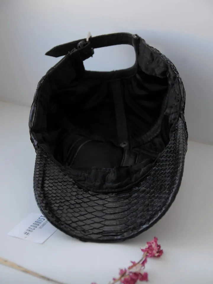 Genuine python skin women baseball cap | women accessories | exotic leather cap | genuine python skin | Black leather cap