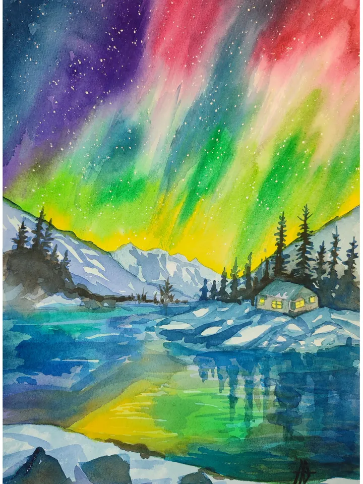 Watercolor painting "Polar Evening"