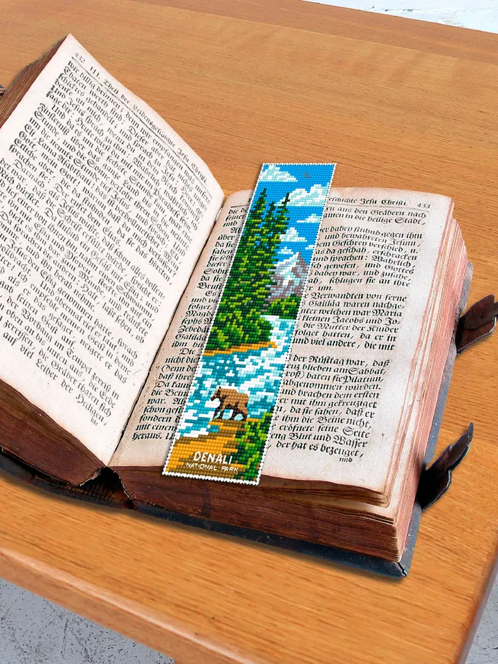 Denali National park bookmark cross stitch pattern PDF download Nature cross stitch chart, Mountain landscape Digital bookmark pattern #B179