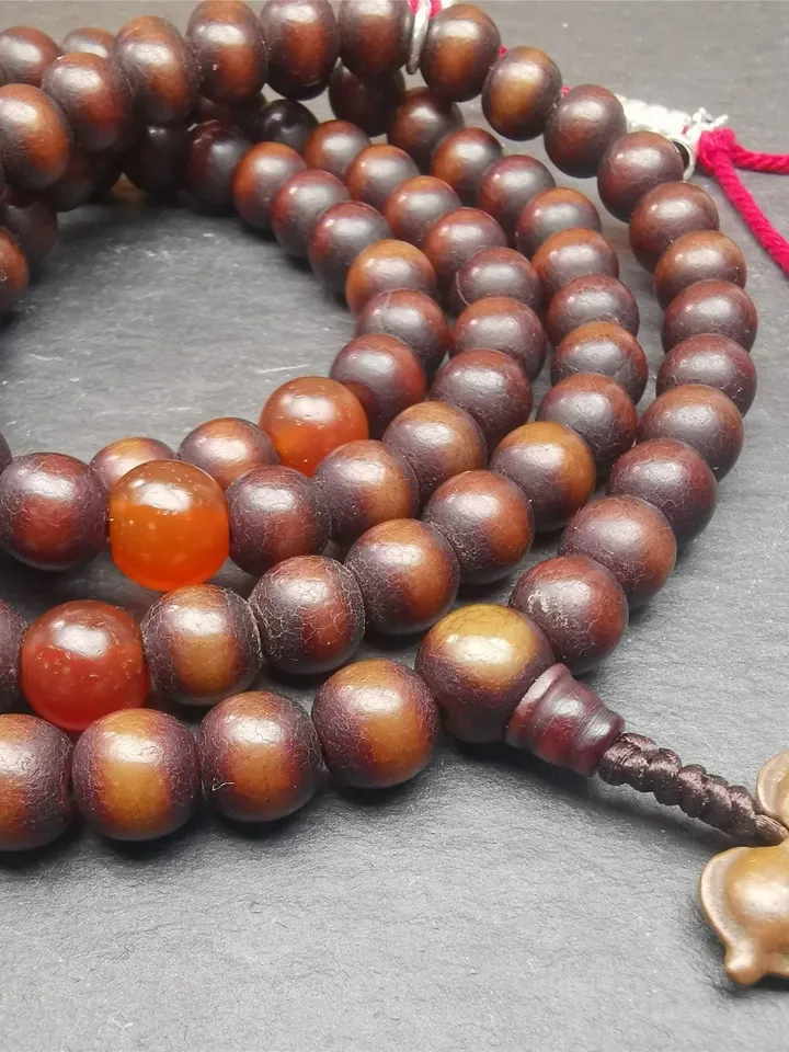Gandhanra Old Tibetan 108 Prayer Beads,9.6mm Bodhi Root Bead Mala Necklace,39" Length