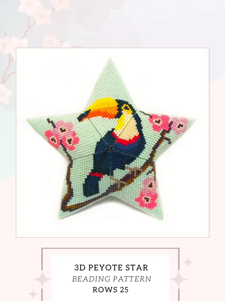 Toucan 3D Peyote Star Pattern, Beaded Star Pattern Birds, Beading Tutorial