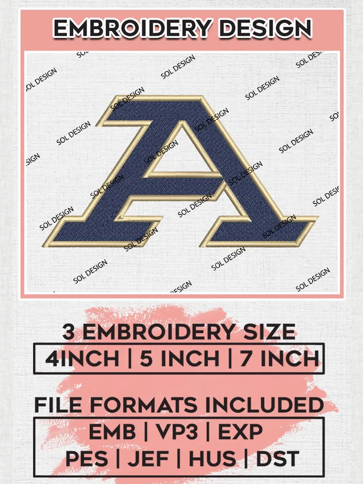 NCAA Akron Zips College Team Letter Logo Embroidery Design Files, NCAA Akron Zips Machine Embroidery, NCAA Teams, 3 sizes, NCAA Machine embroidery designs, Digital Download