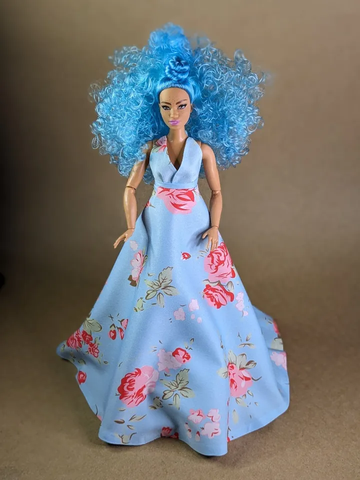 Handmade blue evening maxi dress for 1/6 scale fashion female dolls