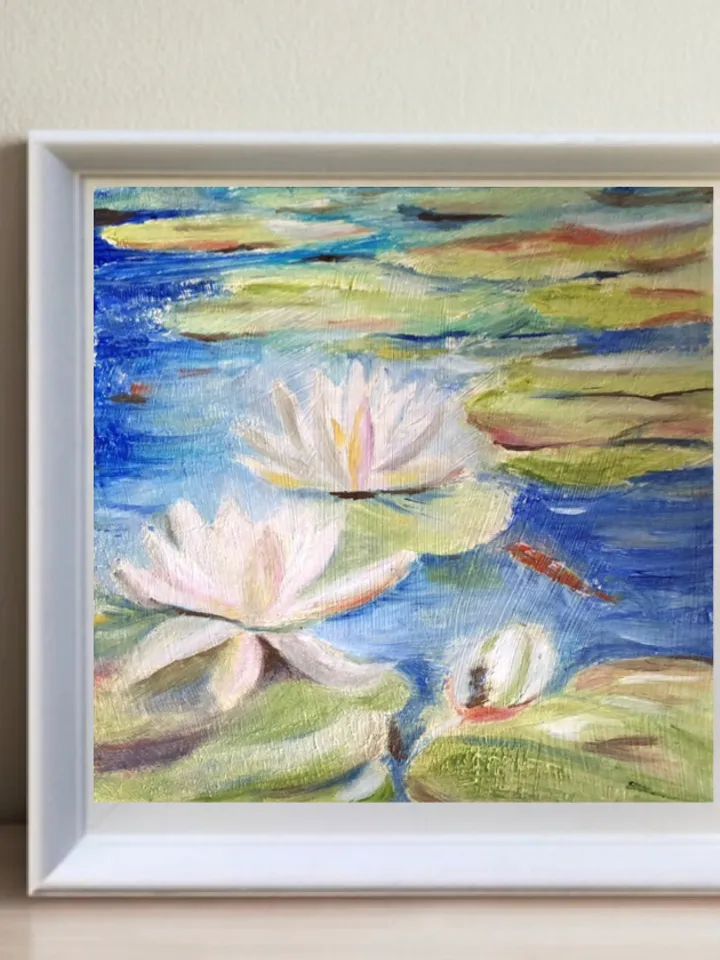 Water lilies landscape pond original oil painting wall art hand painted