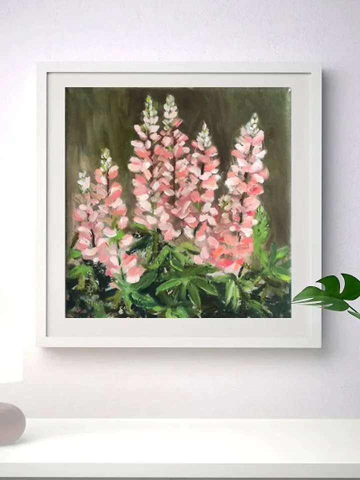 Pink Lupin Painting Floral Original Art Lupin Oil Artwork Flower Wall Art