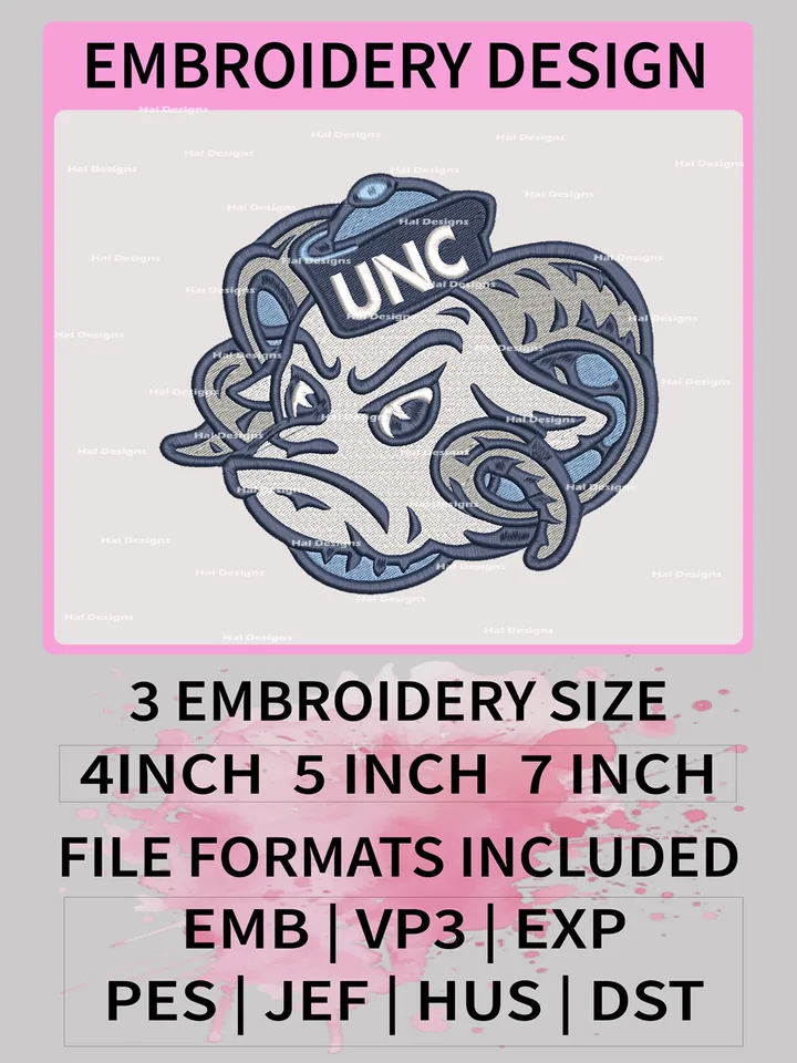 NCAA North Carolina Tar Heels Embroidery File, 3 Sizes, 6 Formats, NCAA Machine Embroidery Design, NCAA Logo, NCAA Teams