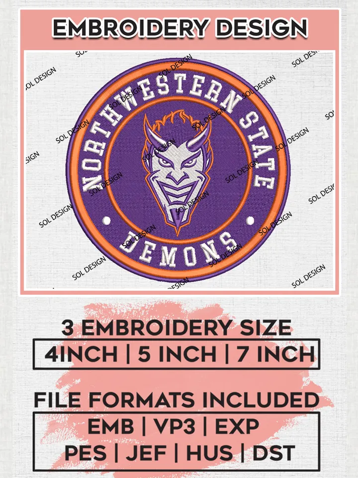 NCAA Northwestern State Demons Round Logo Embroidery, NCAA Northwestern State Logo Embroidery files, NCAA Teams, Machine embroidery designs, Digital Download