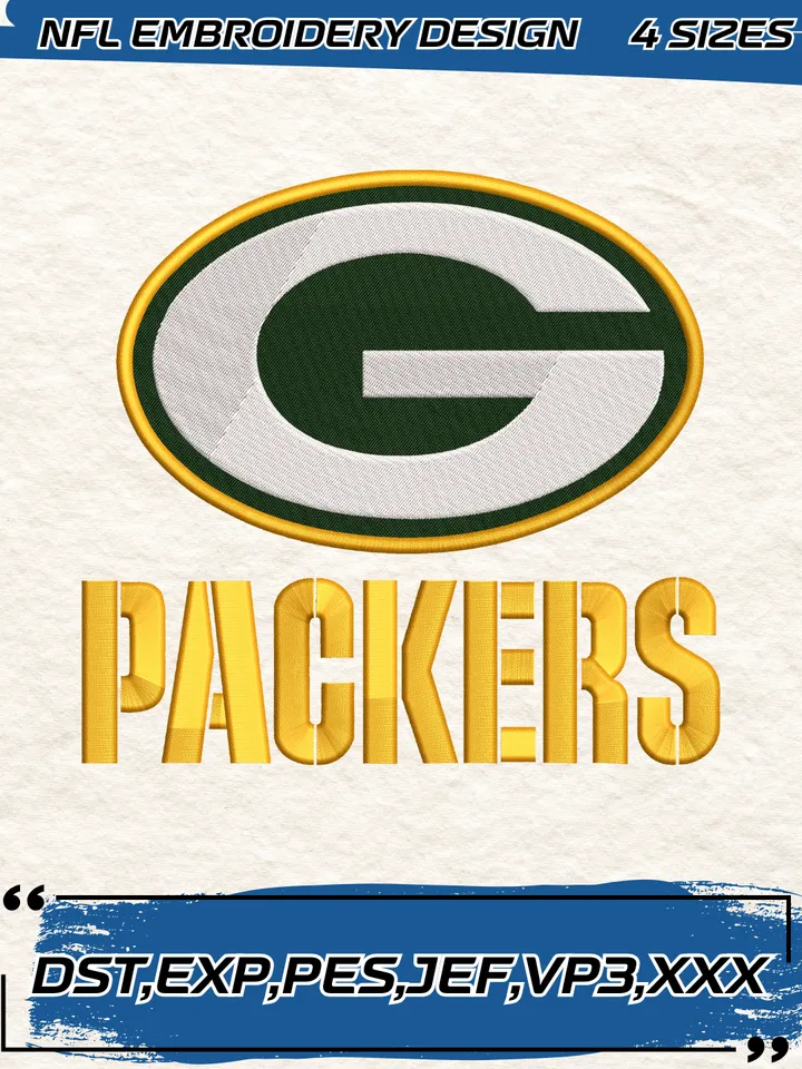 Green Bay Packers Alternate Logos Embroidery Design,NFL Logo Embroidery Design,Machine Embroidery Design File,4 Sizes, Digital Download