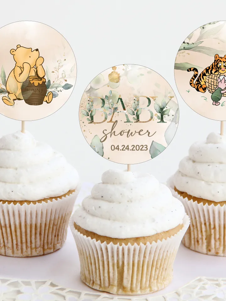 Editable Cupcake Topper Label Winnie the Pooh; Winnie the Pooh Baby Showery; Printable Cupcake Topper; Winnie Pooh Party Decoration; WP4