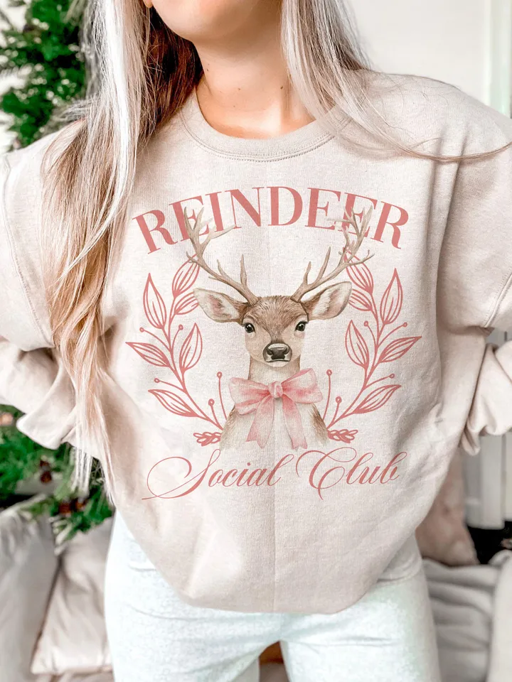 Reindeer social club png, Christmas Coquette Bow png, Santa Coquette Bow png, Christmas png, retro christmas png, christmas shirt, merry png
