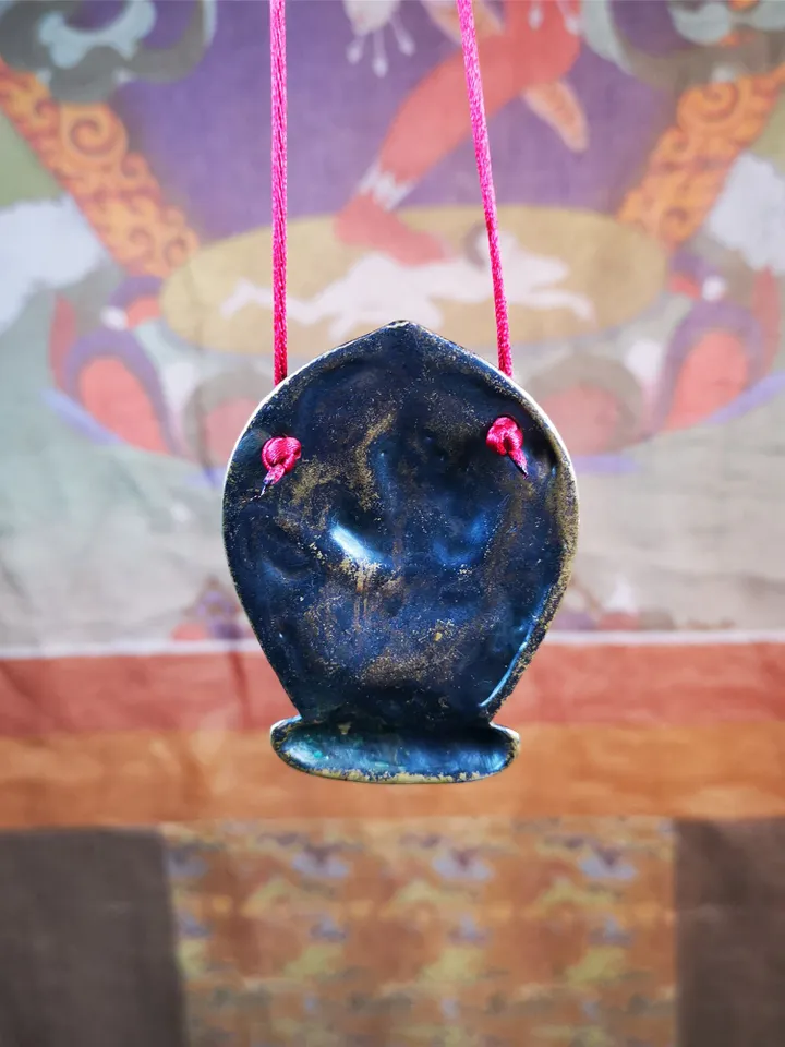 Gandhanra Old Mini Tibetan Buddha Statue Pendant, Skull Masters of Sitavana Badge,2.1" × 1.8"