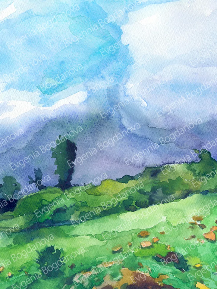High in the mountains Watercolor painting for printing Digital file Landscape Poster