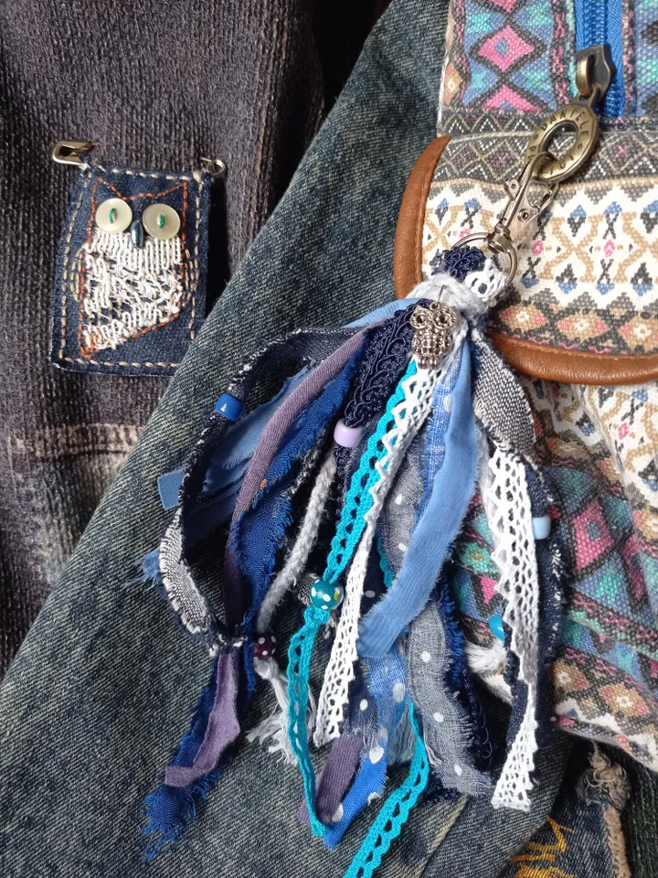 Owl Brooch and boho keychain Set
