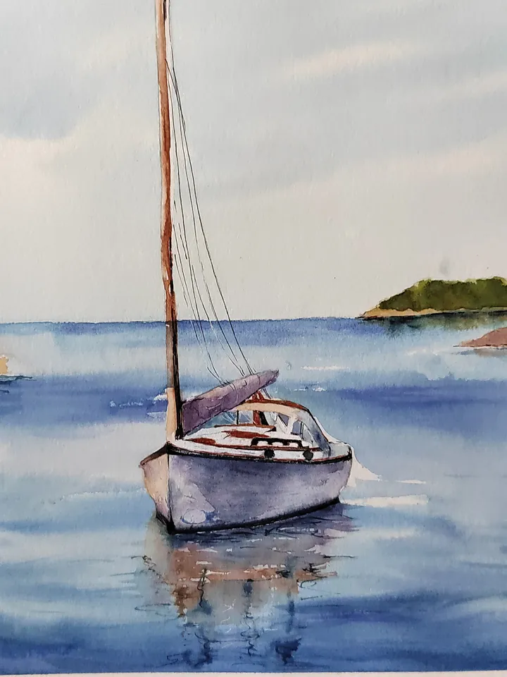 Original Watercolor Painting Water Landscape Art Boat on the Lake Artwork Boats Pictures 30x40 cm by SoftWaves