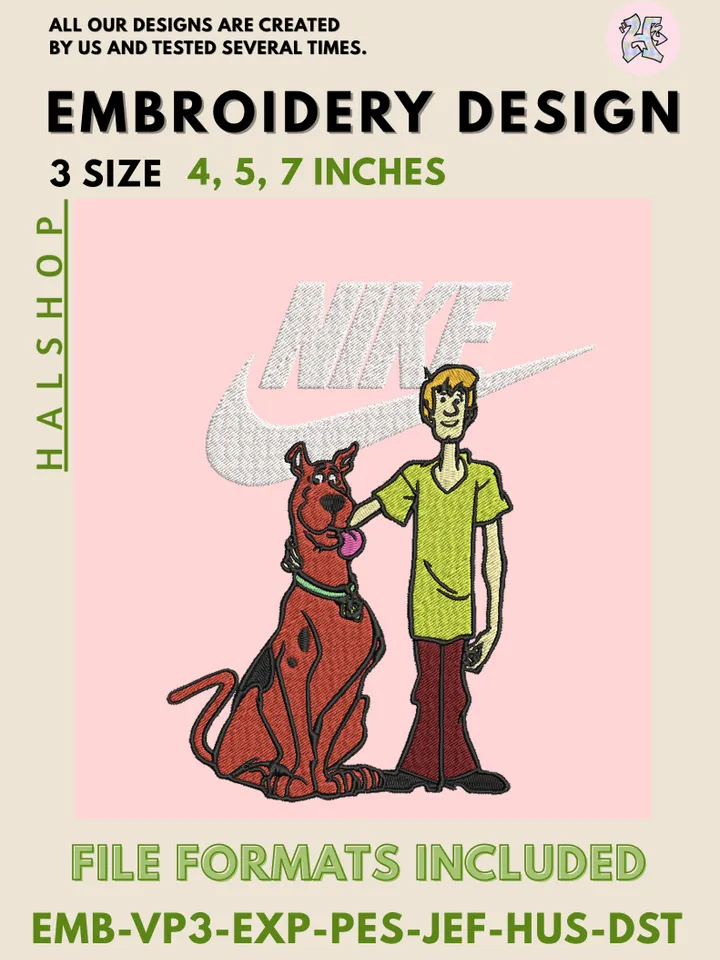 Scooby-Doo x Nike Swoosh Machine Embroidery Design – Classic Cartoon Digital Embroidery File 🐶