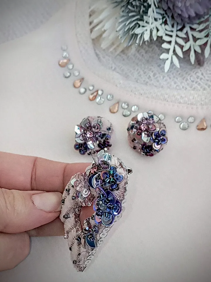 One of a kind pink handmade jewelry set heart brooch and earrings for women, valentines gift for her, heart jewelry