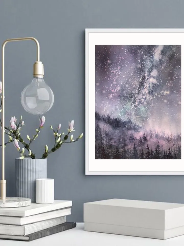 Space Painting Night Sky Wall Art Original Watercolor Painting Stars Wall art