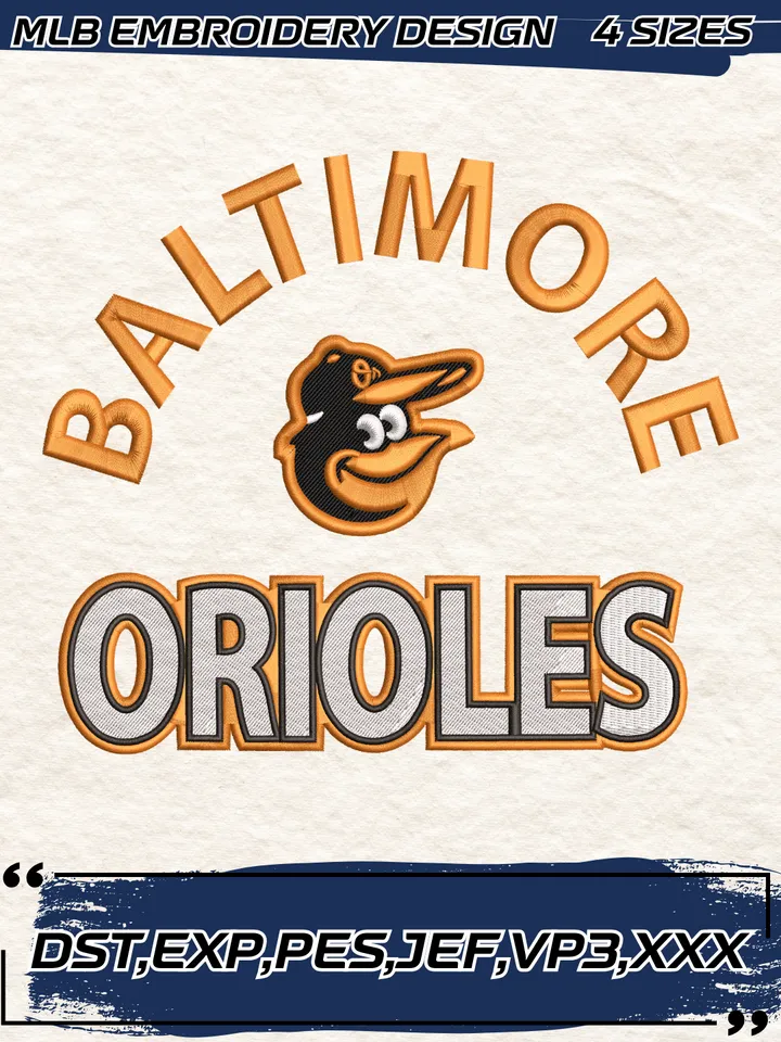 Baltimore Orioles Embroidery Design,MLB Embroidery Design,Machine Embroidery Design File,4 Sizes, Digital Download