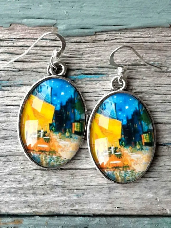 Van Gogh Cafe Terrace at Night earrings dangle
