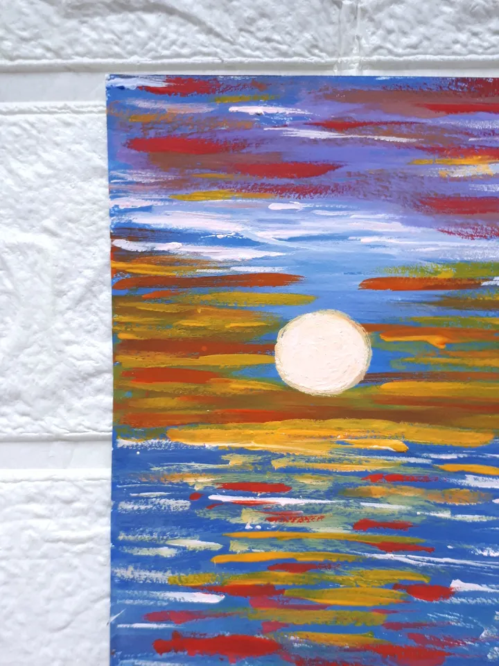 Sunset Miniature #7, Seascape Painting, Small Artwork Gouache