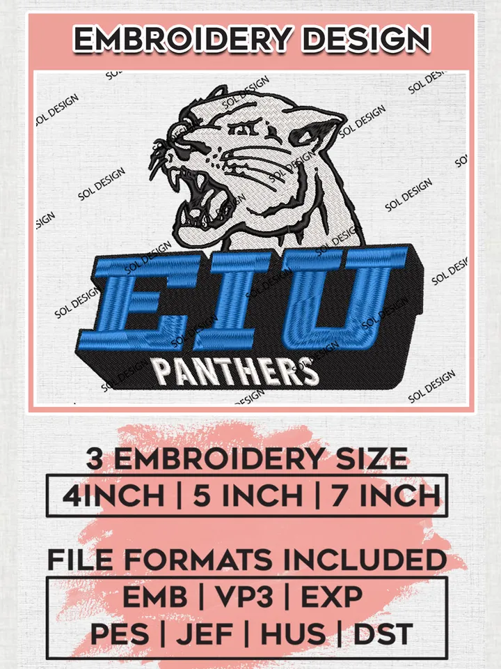 NCAA EIU Panthers Team Mascot Logo Embroidery Design Files, NCAA Eastern Illinois Panthers Machine Embroidery, NCAA Teams, 3 sizes, NCAA Machine embroidery designs, Digital Download