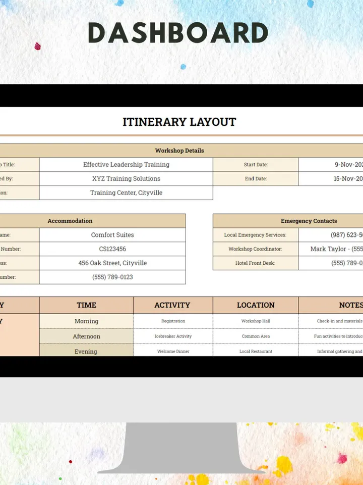 Itinerary Layout Template | Editable, Customizable Google Sheets, Easy-to-Use Digital Download for Travel, Event, and Training Plans