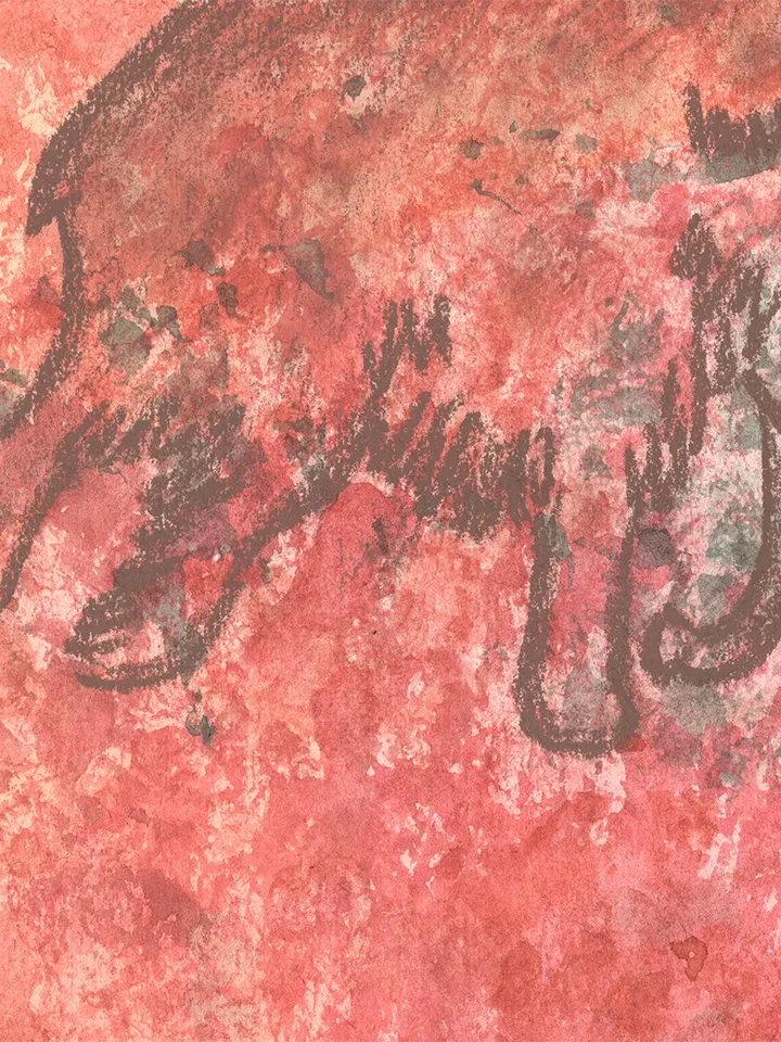 Playing mammoths wall art | Original Pastel and Watercolor Artwork Ancient Cave Painting Style | Prehistoric art | Handmade Artwork | Stylization of rock art | Drawings of a prehistoric man