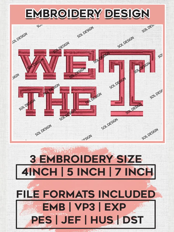 NCAA We The T College Team Logo Embroidery Design Files, NCAA Temple Owls Machine Embroidery, NCAA Teams, 3 sizes, NCAA Machine embroidery designs, Digital Download