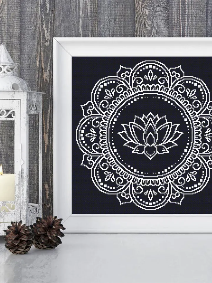 Lotus mandala cross stitch pattern download PDF Flower lotus cross stitch chart, Floral mandala pattern digital PDF Mandala embroidery #M151