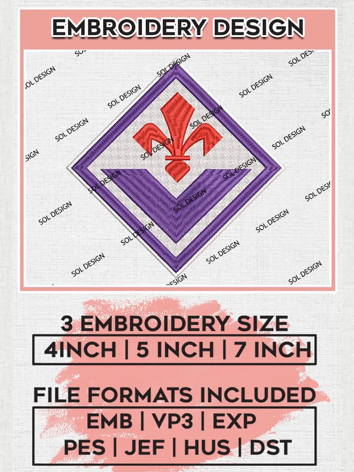 ACF Fiorentina Machine Embroidery Design Files, Serie A Embroidery files, Serie A ACF Fiorentina Teams, Football, Digital Download
