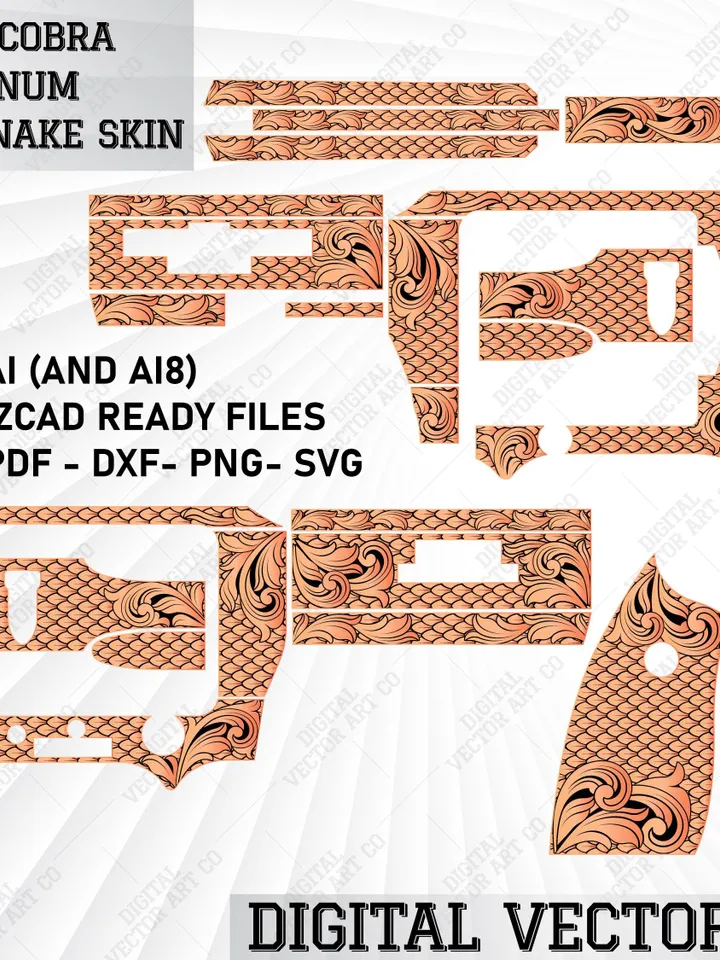 Colt King Cobra 357 Magnum Scroll and Snake Skin Svg Laser Cut Vector Design | engraving patterns | metal engraving |  Stippling patterns