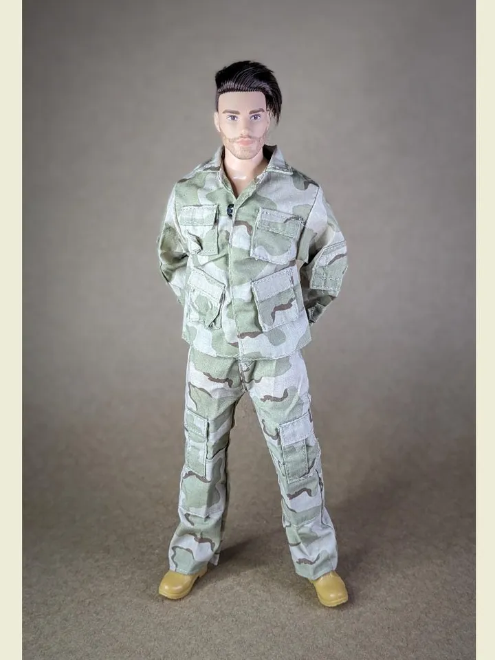 Khaki military-style jacket & pants for fashion male dolls (long sleeve)