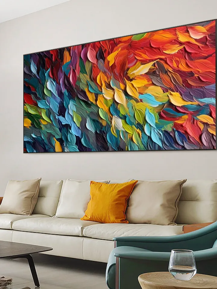 Original Colorful Feathers Oil Painting On Canvas, Large Wall Art, Abstract Colorful Painting, Custom Painting, Living room Home Wall Decor