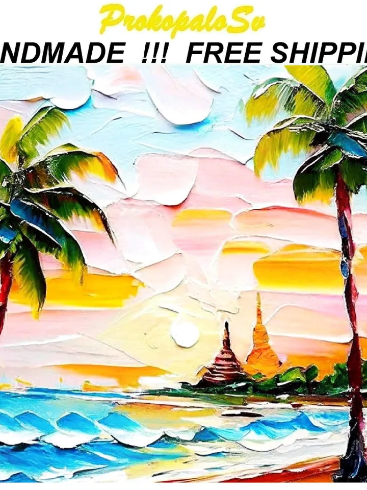 Thailand Painting Original Art Original Thailand Island Khao Phing Seascape Painting Wall Art Impressionist Art Gift by ArtProkopaloSv