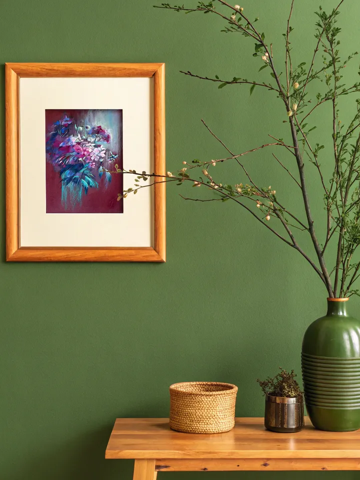 Vibrant Floral Pastel Painting on Deep Red – Original Artwork by IrenFfantasyArt