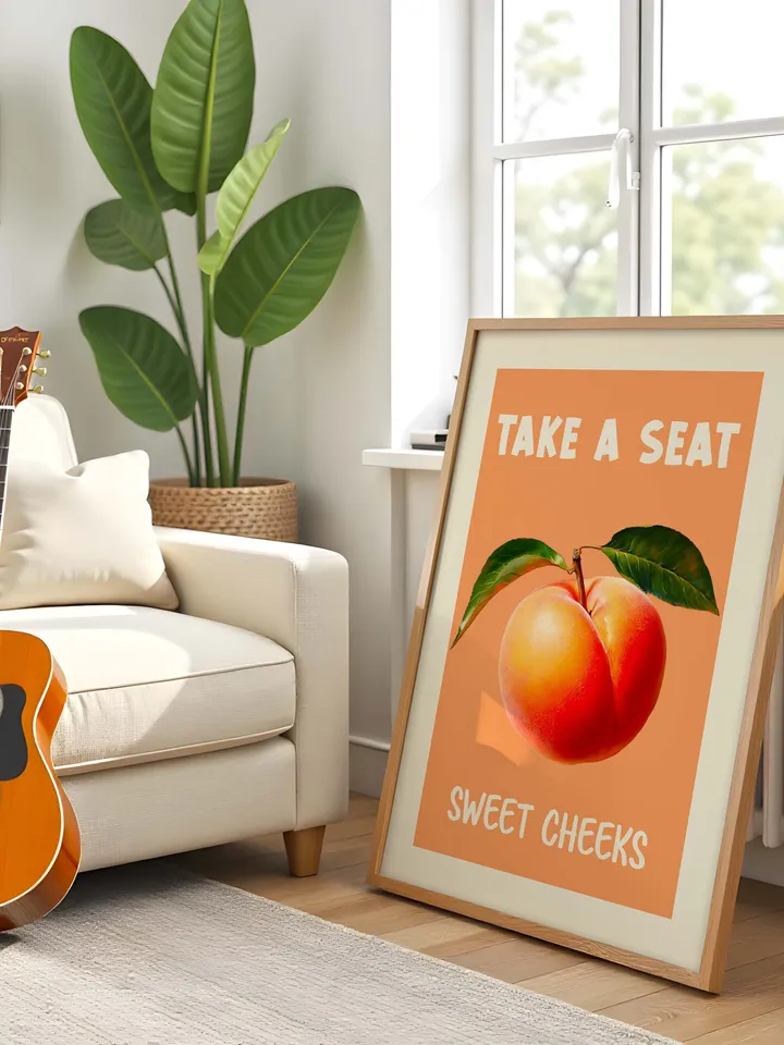 Nice Bum Poster Funny Bathroom Wall Art Take a Seat Printable Retro Toilet Art Cheeky Peach Poster Digital Download Toilet Humor Print