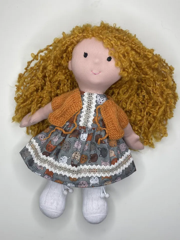 Waldorf doll ready to ship, Red hair handmade textile doll, Christmas gift for a girl, Organic eco friendly Stainer doll