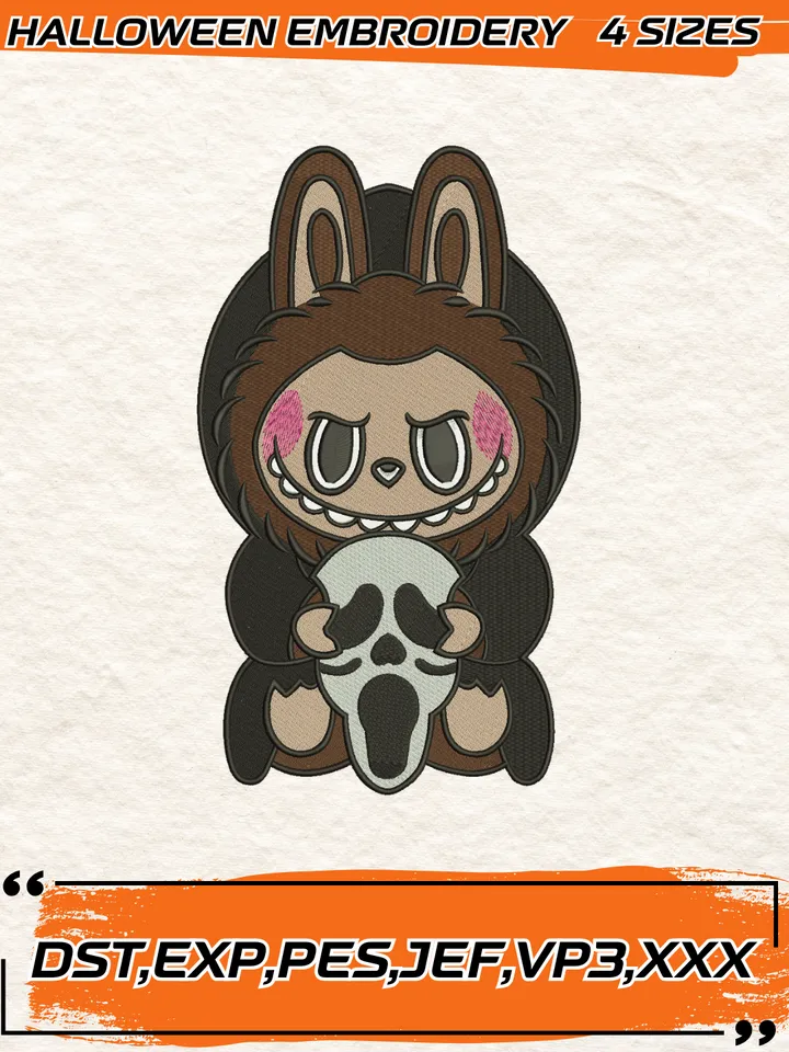 Labubu Monster Embroidery Design,Halloween Cartoon Embroidery Design,4 Sizes, Digital Download