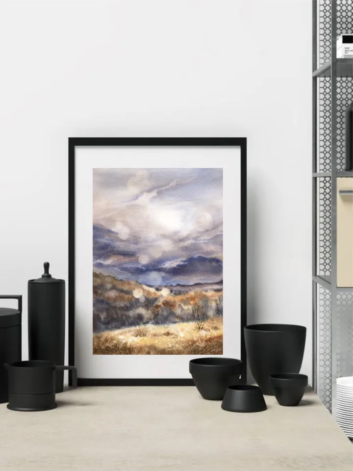 Landscape Original Watercolor Painting Autumn Painting