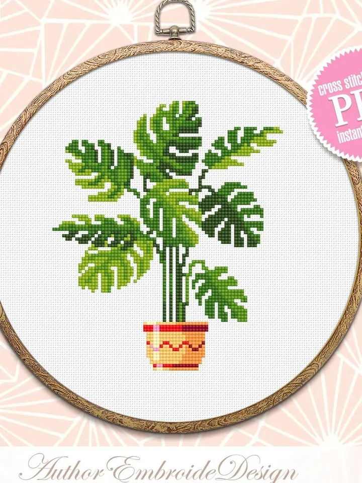Plant Monstera cross stitch pattern PDF download House plants cross stitch chart, Easy small cross stitch, Monstera art Plant lover gift #P2