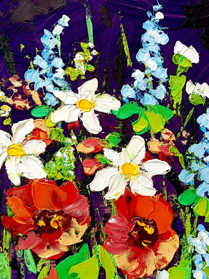 Wildflower Painting Birthday Flower Poppy Original Art Floral hand-painted Mini Landscape 6x6” Small Unique Art Decor by ArtProkopaloSv