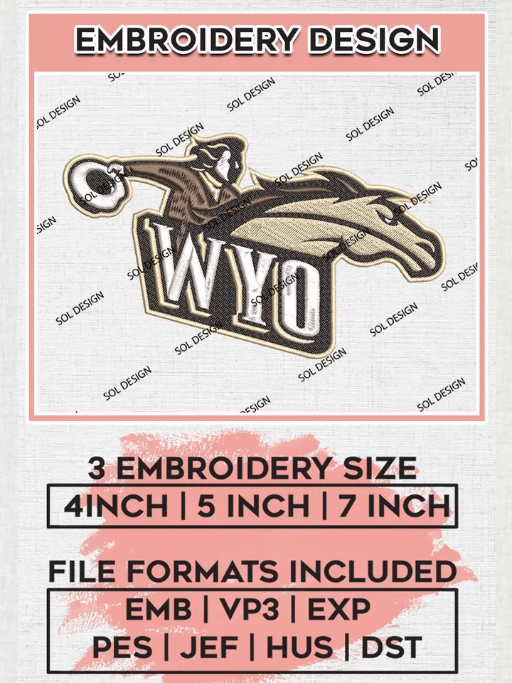NCAA Wyo Girls Logo Embroidery Design Files, NCAA Wyoming Cowboys Team Embroidery, NCAA Cowboys, Machine embroidery designs, Digital Download