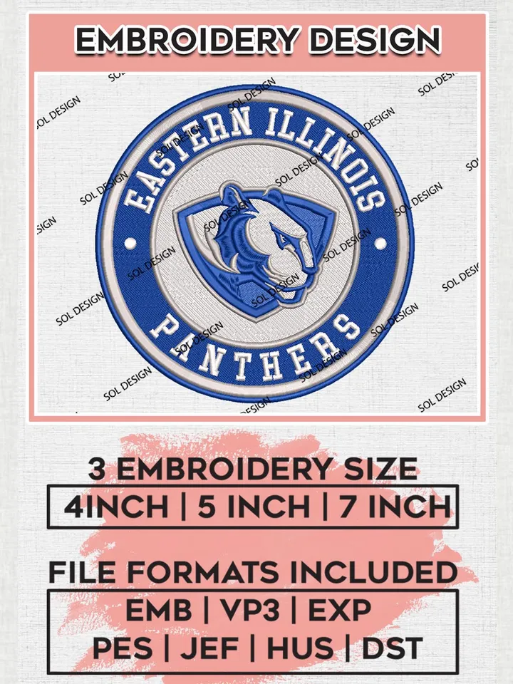 NCAA Eastern Illinois Panthers Round Logo Embroidery, NCAA Eastern Illinois Panthers Logo Embroidery files, NCAA Teams, Machine embroidery designs, Digital Download