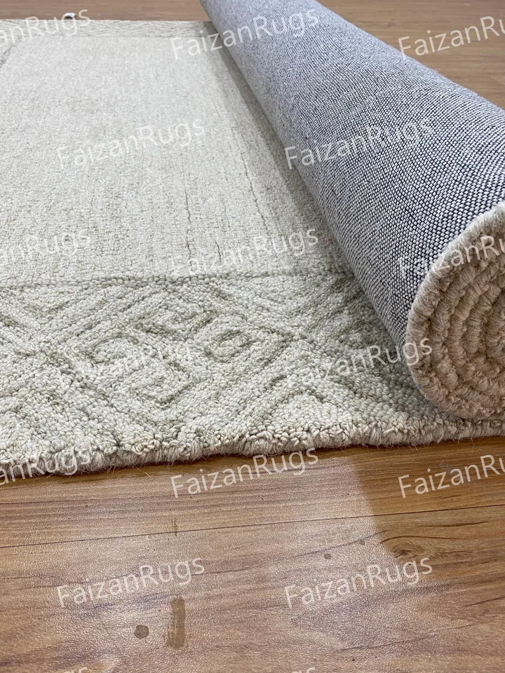 8x10 Handcrafted Tufted Carpet |Beige-colored Area rug | Wool Carpet | Living Room Bedroom Hall Dining Room Indoor Use Any Room 7x10,9x12