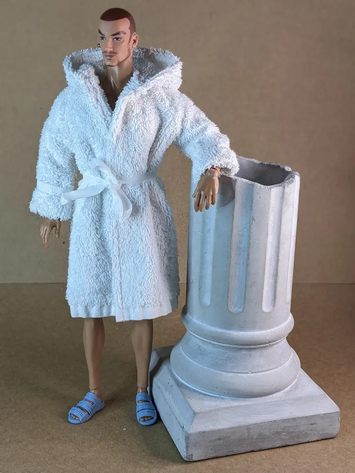 White terry bathrobe with a hood for 13 inch fashion male doll (FR Homme, Poppy Parker, Adonis)