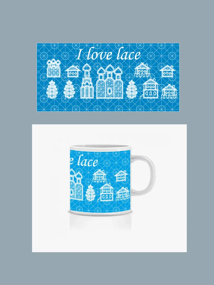Mug coffee tea Bobbin lace print I love lace